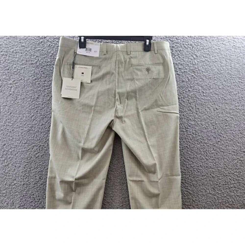 Calvin Klein Slim-Fit Dress Pants Men's 36Wx32L Taupe Solid Zip/Button Closure